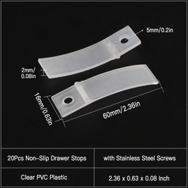 Joyangy 20Pcs Non-Slip Drawer Stops, Clear PVC Plastic Drawer Stoppers with Stainless Steel Screws, Furniture Repair Tool for Dresser Chest Bottom, 2.36 x 0.63 x 0.08 Inch