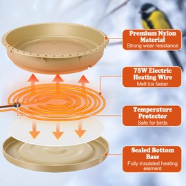 Ceoighe Large Heated Bird Bath for Winter Outdoors, 6.3L Hanging Heated Bird Bath with Large Capacity, 75W Thermostatically Controlled Birdbath, Bird Feeder for Outside Garden Yard Patio