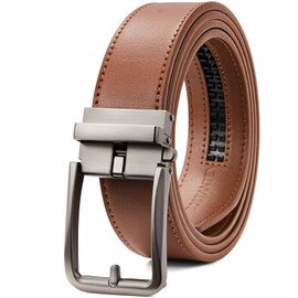 BOSTANTEN Cinturón de piel para hombre, cinturón de 1 3/8 pulgadas, para hombre, vestido de regalo e informal con hebilla ajustable, ribete para adaptarse, 011-gun+brown, 38"-48" Waist Adjustable