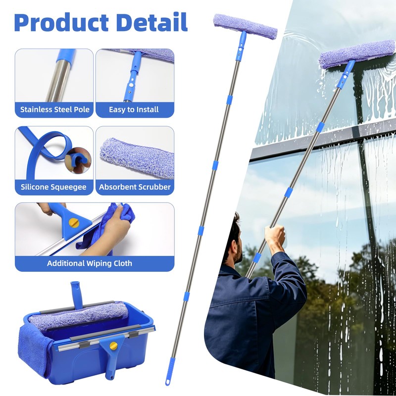 Window Cleaning Kit with 3 Gallon Bucket – 76" Long