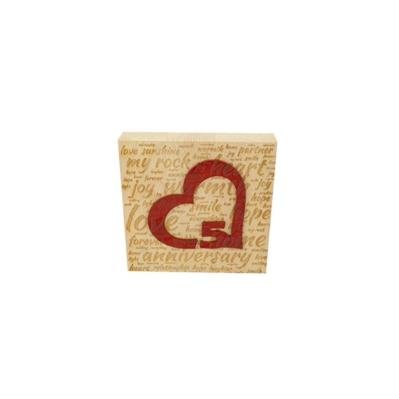 5th Wedding Anniversary Word Art Beech Block With 5 Year
