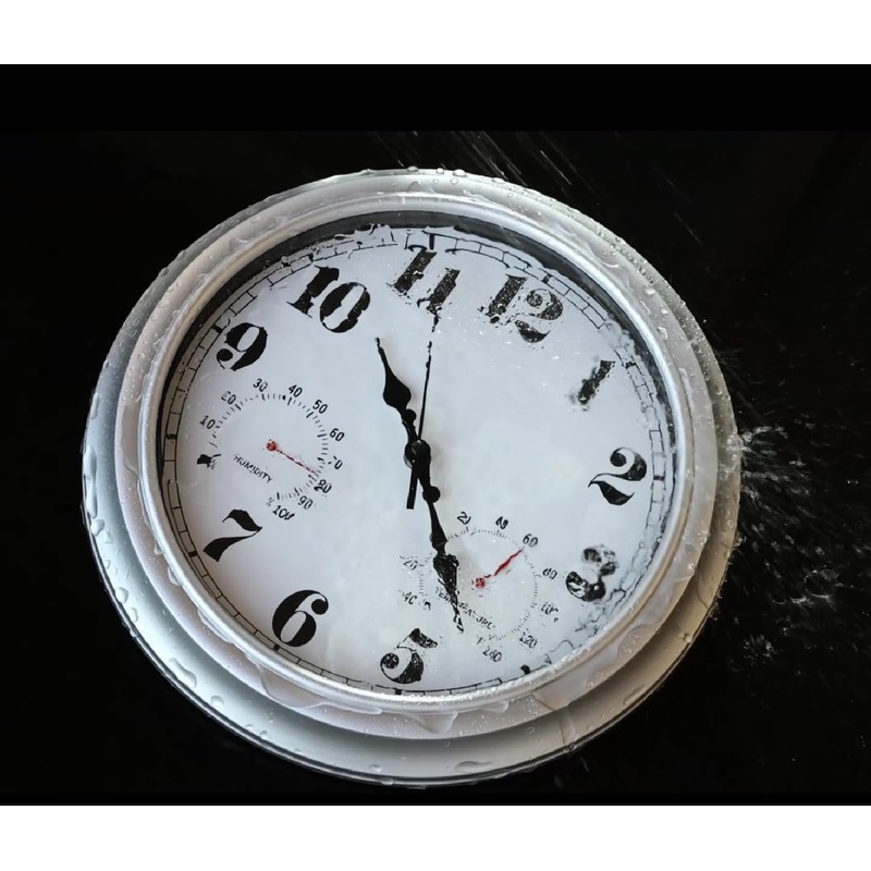 JENLYSTIME 13 Inch Outdoor Clock, Waterproof and Silent, with Thermometer