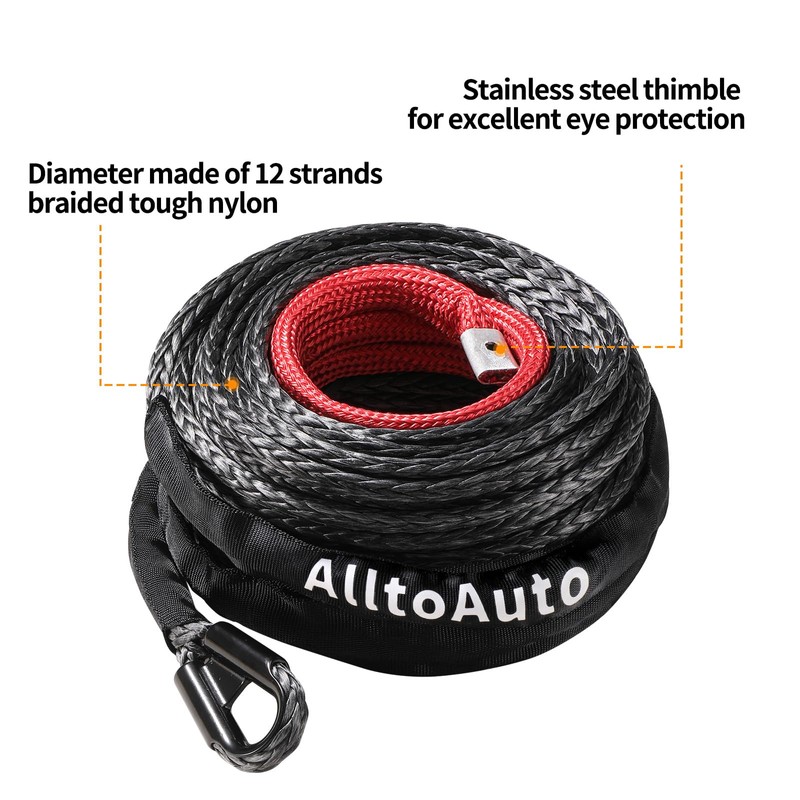AlltoAuto Synthetic Winch Rope, 3/8" x 85'-25000 LBs Dyneema Synthetic