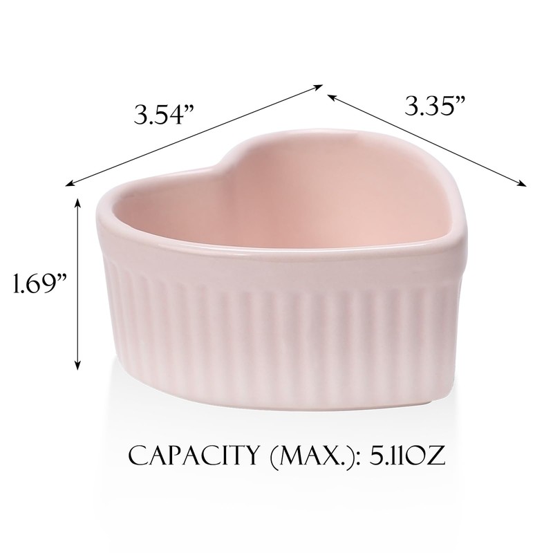 VanEnjoy 4 pack 5oz Heart Shaped Ramekins Ceramic Bowl Bakeware