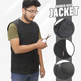 Generic Professional Barber Jackets for Men Women Barber Smock Barber Shirt Hairdresser Smocks Hair Stylist Salon Smock Barber Vest (BLACK, MEDIUM)