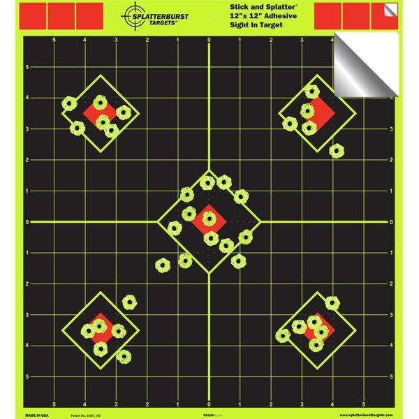 12"x12" Sight in Adhesive SPLATTERBURST Shooting Targets - Instantly See Your Shots Burst Bright Fluorescent Yellow Upon Impact! (50 Pack)