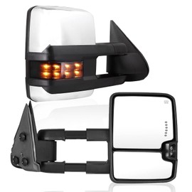 Perfit Zone Towing Mirrors Compatible with 2014-2018 Chevy Silverado Suburban Yukon GMC Sierra 1500 2500 3500 HD Chrome Power Heated LED Arrow Light Smoked Turn Signal Clearance Lamp Pair Set