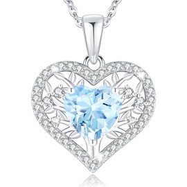LAVUMO Tree of Life Heart Necklace Women's 925 Sterling Silver Birthstone Pendant Necklaces Birthday Gift for Women Girlfriend Mum Valentine's Day Mother's Day Christmas, Cubic Zirconia, Cubic