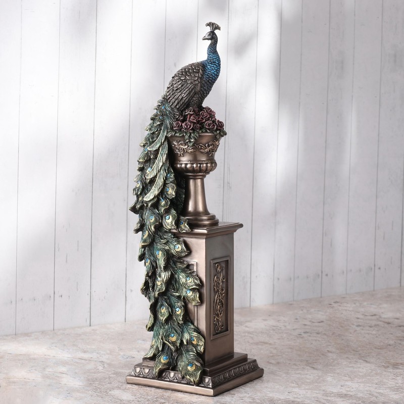 Veronese Design 13 5/8 Inch Peacock Perching On Column Vase