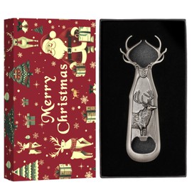LKKCHER Christmas Gifts Packed Deer Bottle Opener, Christmas Gifts for Men Women Hunter Dad, Christmas Hunter Gifts, Silver with Christmas Packaging and Christmas Card