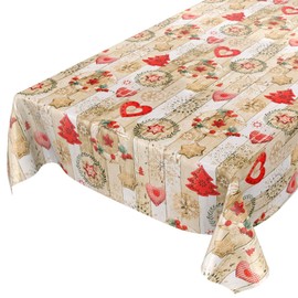 ANRO Christmas Tablecloth, Washable, Oilcloth, Red, Beige, 180 x 140 cm