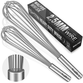 Walfos Whisks Large Whisk Set of 2, Heavy Duty Stainless Steel Wire Whisk Ideal For Beating Eggs, Mixing Batter & Blending Sauces.（13in+17in)