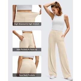G4Free Lounge Pants Women Elastic Waist Loose Fit Casual Trousers Soft Light Fall Wide Leg Work Pants with Pockets (Light Khaki,S,33")