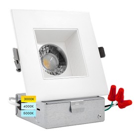 LUXRITE 4 Inch Square LED Recessed Lighting with Junction Box, 15W, 1200 Lumens, 3 Color Options 3000K - 5000K, Regressed LED Downlight, 36° Narrow Spotlight, Dimmable, CRI 90, IC Rated, Damp Rated
