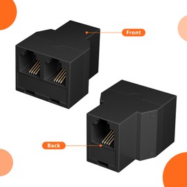 Lativu Phone Jack Splitter for Landline, RJ11 6P4C 3 Female Plug Phone Line Splitter, Two Way Telephone Line Splitters with Wire (4 Pack, Black)