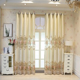 WPKIRA Room Darkening Chenille Embroidered Floral Curtains Eyelet/Grommet Top European Luxury Curtain & Drapes for Living Room Energy Saving Thicken Window Curtain 1 Panel W40 x L84 inch