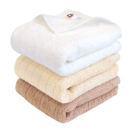 Hiorie Certified Imabari Face Towel, Fluffy Ribbed Towel, Set of 3, Assorted 3 Colors 01, Made in Japan, Made With Valuable Extra-long Cotton, Absorbent, Imabari Brand, 100% Cotton