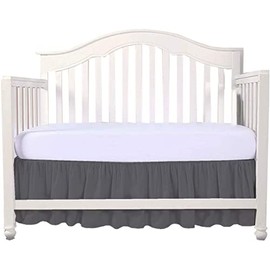 Dark Grey Crib Bed Skirt Split Corner,Dust Ruffle 100% Cotton Nursery Crib Toddler Bedding Skirt for Baby Boys or Girls, 14" Drop