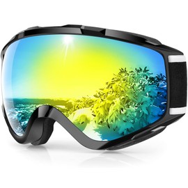 Findway Ski Goggles, Snowboard Goggles for Glasses Wearers, Men, Women, Adults, Teenagers, over the glasses (OTG), UV Protection, Helmet Compatible, Anti-fog Ski Goggles, Spherical, Mirrored