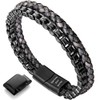 murtoo Mens Bracelet leather and Steel, Stainless Steel Chain and