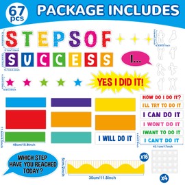 Motivational Bulletin Board Decoration Set Positive Classroom Decor Steps of Success Paper Cutouts Educational Sayings Accents for Back to School Elementary Home Wall Door Supplies