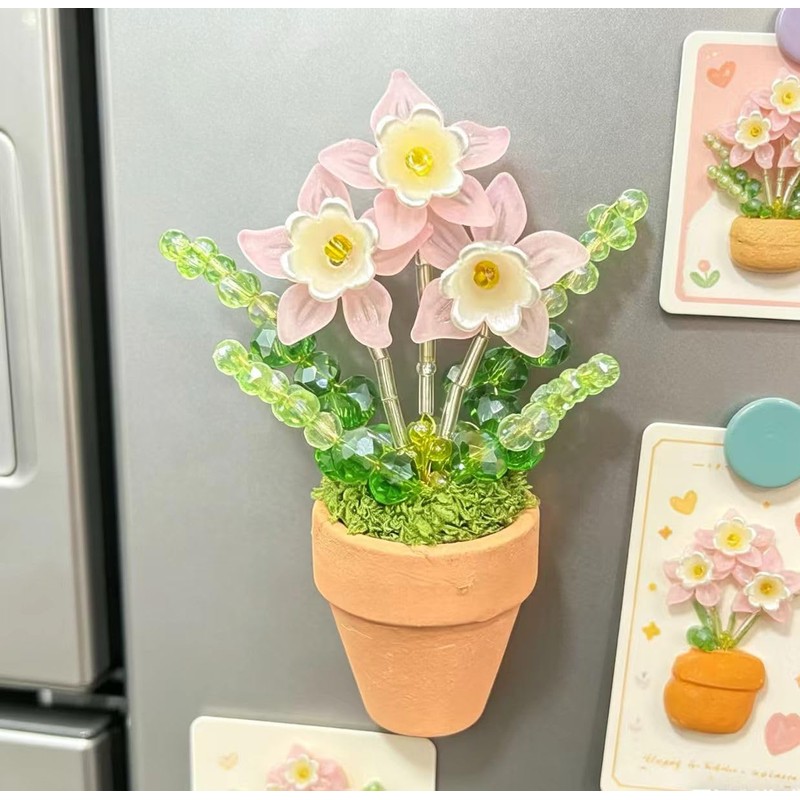 1 Pc Bling Beads Plants Refrigerator Magnets Potte, Cute Handcrafted