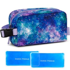 Choco Mocha Kids Freezable Snack Bag for School, Galaxy Insulated Freezable Lunch Bag for Girls, Kids Small Cooler Bag with Ice Pack, Purple