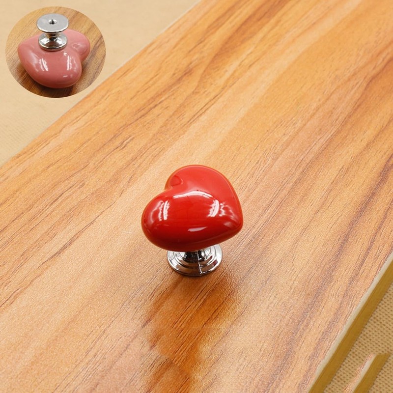 Tverghvad Ceramic Heart Dresser Knobs, [8 Pack] Lovely Red Heart