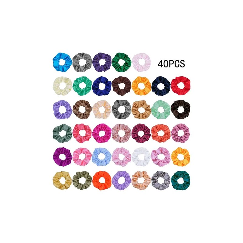 Set De 40 Scrunchies De Satén, Gomas Para El Pelo