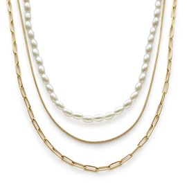 JewelVOX Women's Necklace, Hypoallergenic, Surgical Stainless Steel, Pearl, Set of 3, Stylish, Popular, Adult