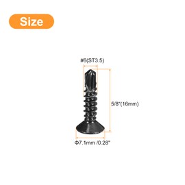sourcing map #6 x 5/8" Sheet Metal Screws, 120pcs 410 Stainless Steel Fast Self Tapping Screws, Flat Head Phillips Drive Self Drilling Screws, Black Oxide