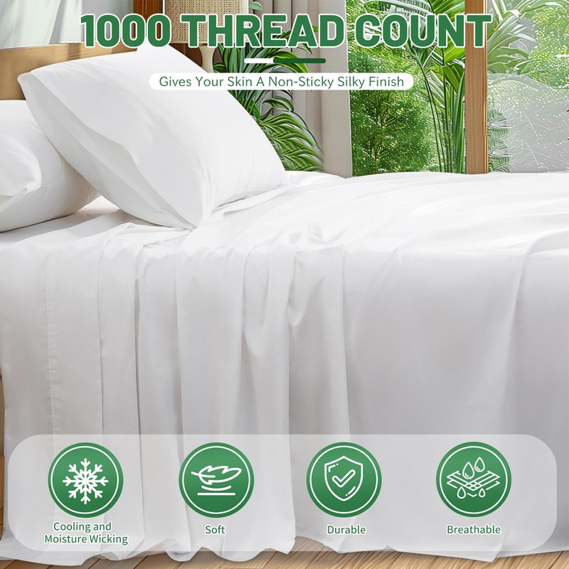Overket 100% Egyptian Cotton Sheets King Size 1000 Thread Count
