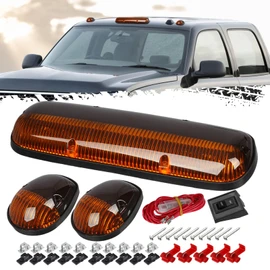 Partsam 3PCS Amber Cab Marker Roof Running Light Cover + Base w/Wire Harness Compatible with Silverado/Sierra 1500 1500HD 2500 2500HD 3500 2002 2003 2004 2005 2006 2007 Pickup Trucks