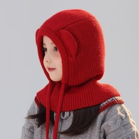 Imported Kids' Balaclava Winter Knit Hat and Scarf for Girls - Warm, Adjustable, One Size (LF1913) Pink 3ea