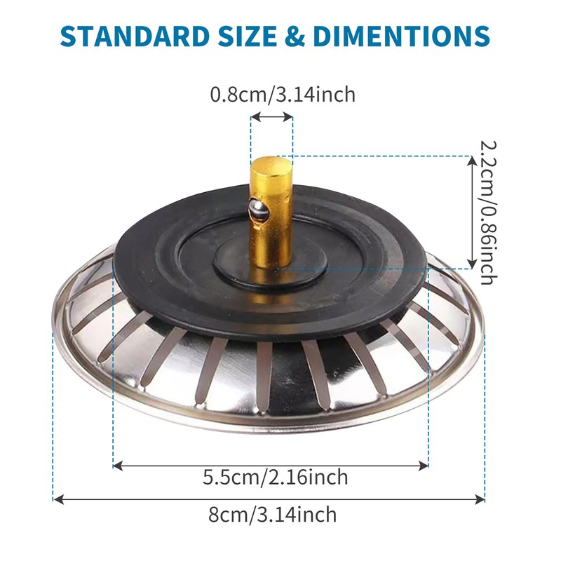 Stainless Steel Sink Plug, Replacement Kitchen Sink Plug Strainer Plug