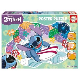 Educa - Stitch | Children's Puzzle with 250 Pieces. Puzzle with a specific external and large shape: 100 x 70 cm. Includes the puzzle glue FixPuzzle. Recommended for children from 8 years (19963)