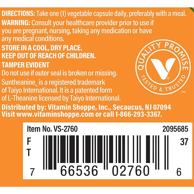 The Vitamin Shoppe L-Theanine 200MG - Calm Focus, Stress Support