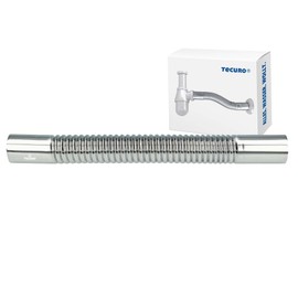 tecuro Flexible Outlet Pipe Diameter 32 mm for Siphon Odour Trap Length 250 mm Shortenable Brass High Gloss Chrome-Plated with Flexible Part