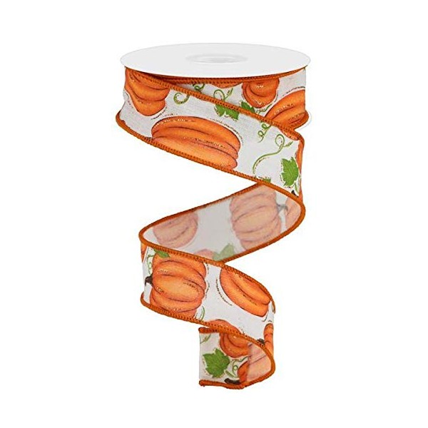 1.5" Pumpkin Patch Ribbon: Off White Pumpkin Print (10 Yards)