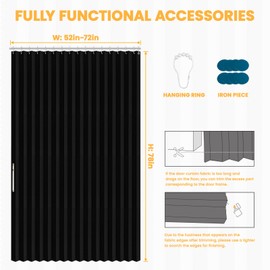 AJAZZ 100% Blackout Accordion Door Closet Curtain Door Curtain Invisible Applicable Bedroom Room Living Room Doorway (Black 72" W x 78" L) 1 Panel