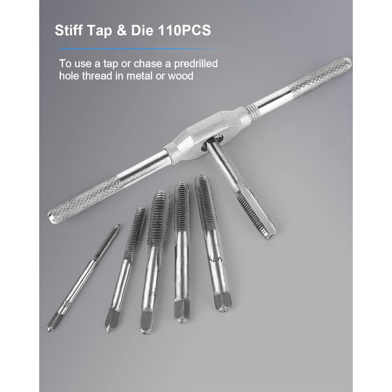 110 PCS Metric Tap and Die Set, M2-M18 Rethreading Kit