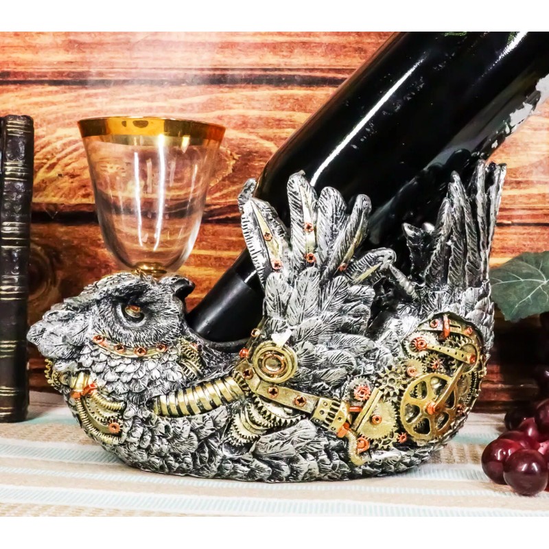 Ebros Steampunk Great Horned Owl Wine Bottle Holder with Painted