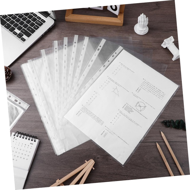 Tofficu 11 Hole Punched Binder Sheet Protectors 100pcs Plastic Binder