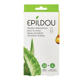 Epildou - Softepil lot de 32 bandes dépilatoires pour le corps (peau sensible) enrichies d'aloès, avec 4 lingettes de finition apaisantes, fabriqué en Espagne