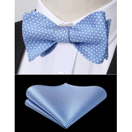 HISDERN - Pajaritas de lazo para hombre, diseño de lunares y bolsillo cuadrado clásico de negocios, esmoquin para boda, corbatín, Azul bebé, Talla única