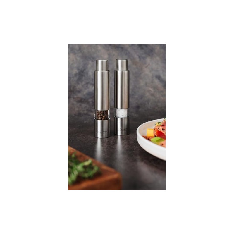 Bisetti Push Button Stainless Steel And Acrylic Pepper Mill Grinder,