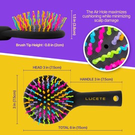 LUCETE Rainbow Volume S Brush(medium)-Detangling Hairbrush with A Mirror-Travel size