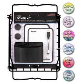 Magnetic Locker Accessories Locker Kit Organizer Decorations: 12 Inch Tall Shelf, Mirror, Whiteboard, Pencil Cup and Inspirational Magnets 13 Piece Bundle (Black)