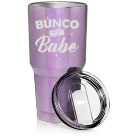 30 oz Tumbler Stainless Steel Vacuum Insulated Travel Mug Cup Bunco Babe (Purple Glitter)