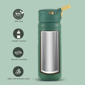 IDEUS Vacuum Insulated Water Bottle, 18 Oz (540 ml) Stainless Steel Double Wall Flask Metal Sports Canteen with Leak-Proof Screw Cap (Green)
